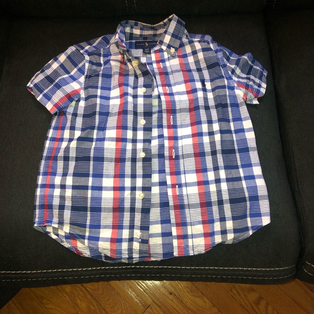 Blue/white/red used Toddler 4T short sleeve button down Ralph Lauren shirt